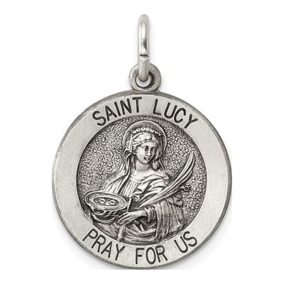 Sterling Silver Antiqued Saint Lucy Medal Pendant