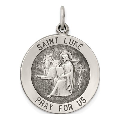 Sterling Silver Antiqued Saint Luke Medal Pendant