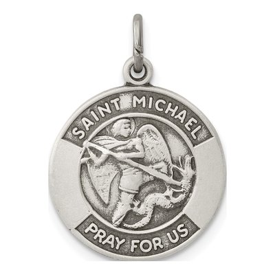 Sterling Silver Antiqued Saint Michael Medal Pendant