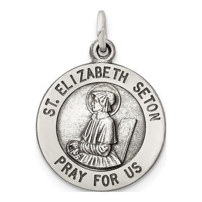 Sterling Silver Antiqued Saint Elizabeth Seton Medal Pendant