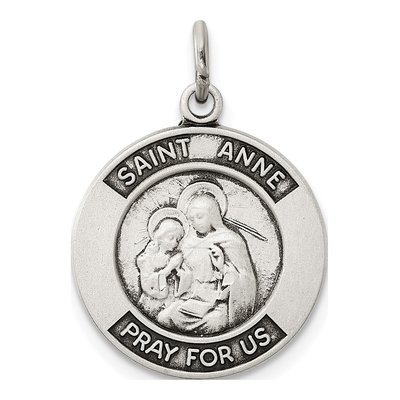 Sterling Silver Antiqued Saint Anne Medal Pendant