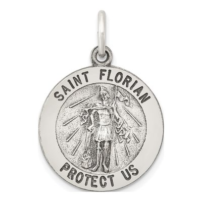 Sterling Silver Antiqued Saint Florian Medal Pendant
