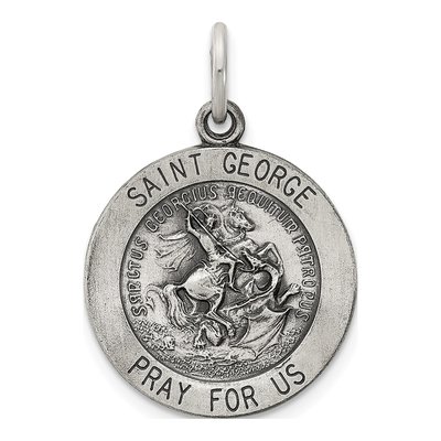 Sterling Silver Antiqued Saint George Medal Pendant