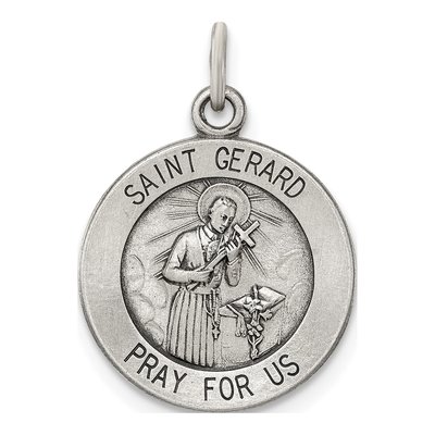 Sterling Silver Antiqued St Gerard Medal Pendant