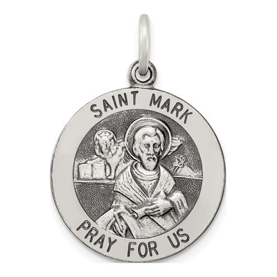 Sterling Silver Antiqued Saint Mark Medal Pendant