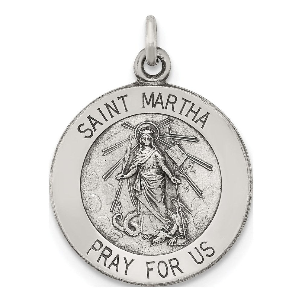 Sterling Silver Antiqued Saint Martha Medal Pendant