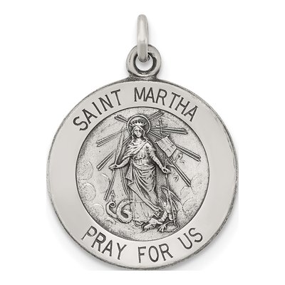 Sterling Silver Antiqued Saint Martha Medal Pendant