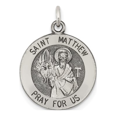 Sterling Silver Antiqued St Matthew Medal Pendant