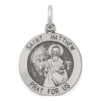Sterling Silver Antiqued St Matthew Medal Pendant