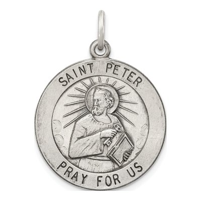 Sterling Silver Antiqued Saint Peter Medal Pendant