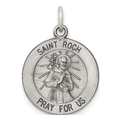 Sterling Silver Antiqued Saint Roch Medal Pendant
