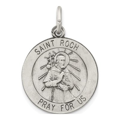 Sterling Silver Antiqued Saint Roch Medal Pendant