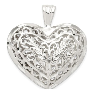Sterling Silver Filigree Puffed Heart Pendant