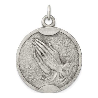 Sterling Silver Antiqued Praying Hands Pendant