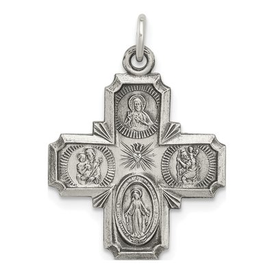 Sterling Silver Antiqued Reversible 4-Way Medal Pendant