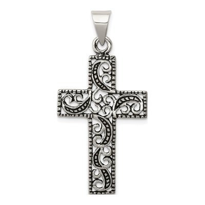 Sterling Silver Antiqued Scroll Cross Pendant