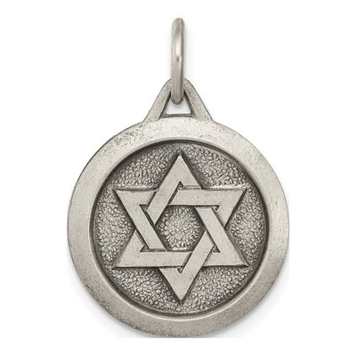 Sterling Silver Antiqued Star of David Medal Pendant