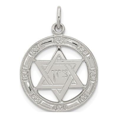 Sterling Silver Star of David Disc Pendant