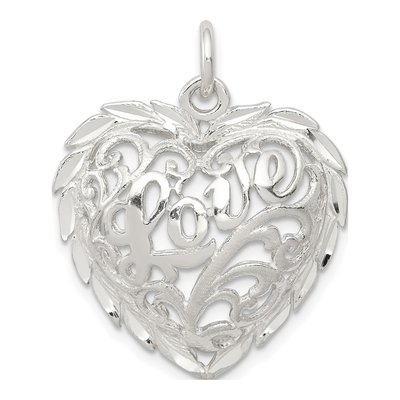 Sterling Silver Diamond-Cut Heart Charm