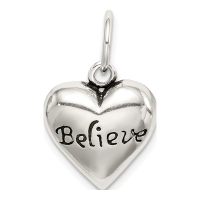 Sterling Silver Antiqued Believe Heart Pendant