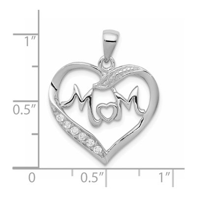 Sterling Silver CZ MOM Heart Pendant – view 4