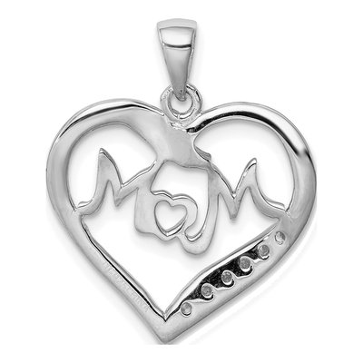 Sterling Silver CZ MOM Heart Pendant – view 5