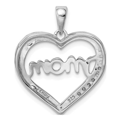 Sterling Silver CZ MOM Heart Pendant – view 5