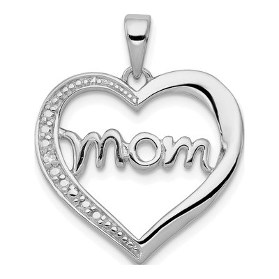 Sterling Silver CZ MOM Heart Pendant