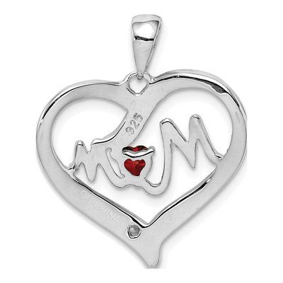 Sterling Silver CZ Mom Heart Pendant – view 5