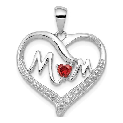 Sterling Silver CZ Mom Heart Pendant