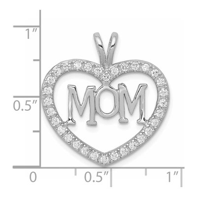 Sterling Silver CZ Open Heart MOM Pendant – view 4