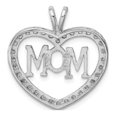 Sterling Silver CZ Open Heart MOM Pendant – view 5