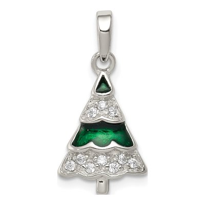 Sterling Silver CZ Christmas Tree Pendant
