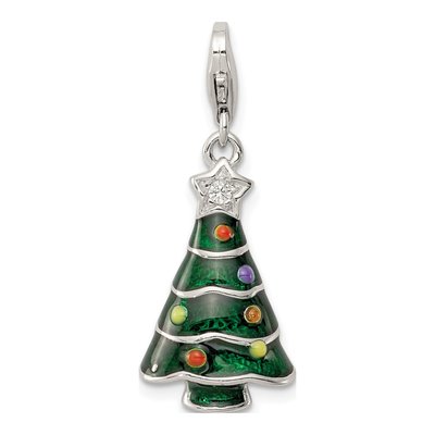 Sterling Silver CZ Christmas Tree Pendant