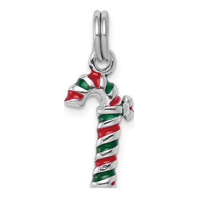 Sterling Silver Enamel Candy Cane Pendant