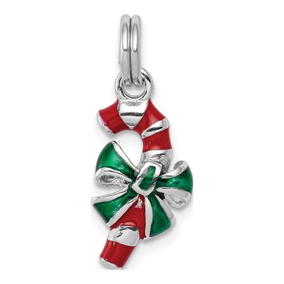 Sterling Silver Enamel Candy Cane Charm