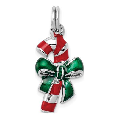 Sterling Silver Enamel Candy Cane Pendant