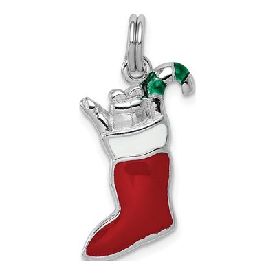 Sterling Silver Enamel Stocking Pendant