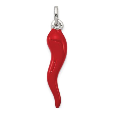 Sterling Silver Red Enamel Horn Pendant
