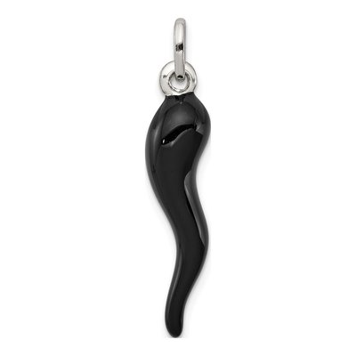 Sterling Silver Black Enamel Horn Pendant