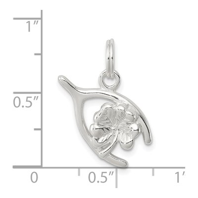 Sterling Silver Four Leaf Clover Wishbone Pendant – view 4