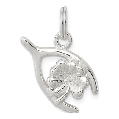 Sterling Silver Four Leaf Clover Wishbone Pendant