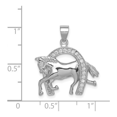Sterling Silver CZ Horse Horseshoe Pendant – view 4