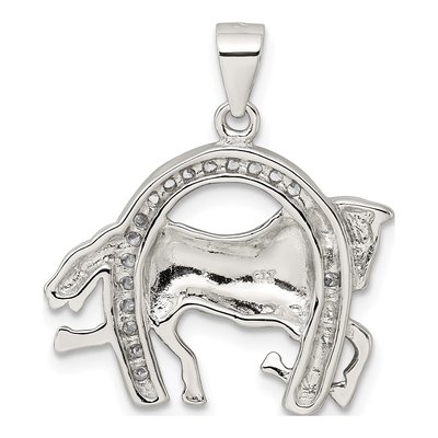 Sterling Silver CZ Horse Horseshoe Pendant – view 5