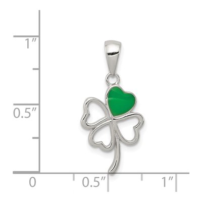 Sterling Silver Green Enamel Four Leaf Clover Pendant – view 4