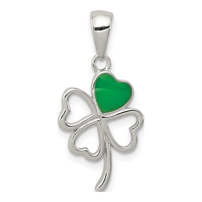 Sterling Silver Green Enamel Four Leaf Clover Pendant