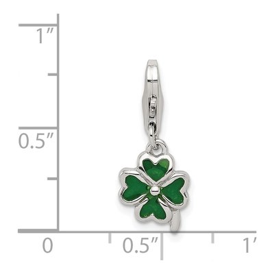Sterling Silver Green Enamel Clover Charm – view 4