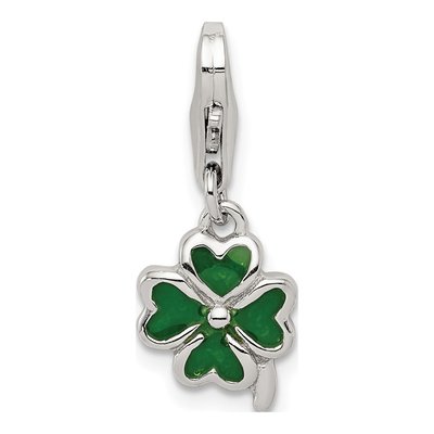 Sterling Silver Green Enamel Clover Charm