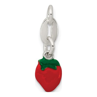Sterling Silver Enameled Strawberry Charm