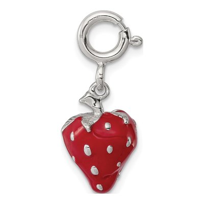 Sterling Silver Red Enamel Strawberry Charm – view 3